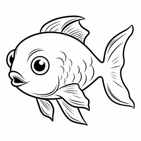 Cute cartoon fish. Black and white vector illustration for color