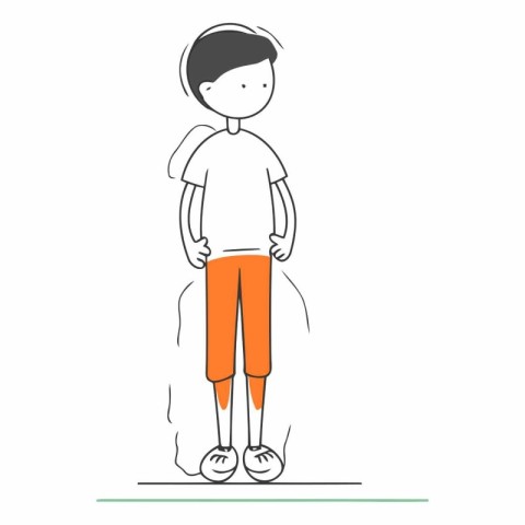 A boy stands with his hands on his hips in a linear style.