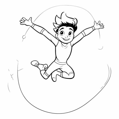 Illustration of a boy jumping on a circle background with space