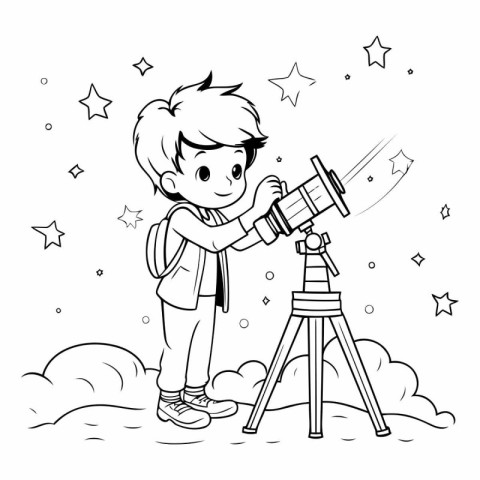 Boy with telescope design. Kid childhood little people lifestyle