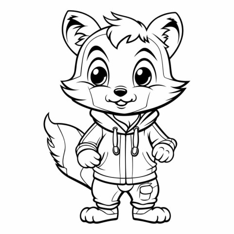 Black and White Cartoon Illustration of Cute Fox Animal Characte