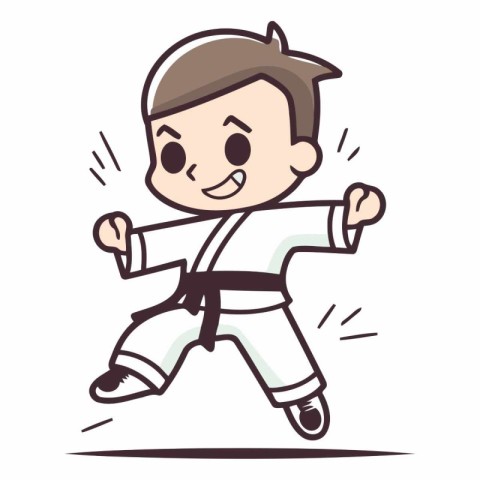 Taekwondo - karate boy cartoon character vector illustration.