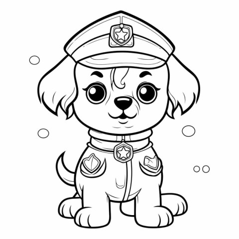 Black and White Cartoon Illustration of Cute Puppy Police Dog Co