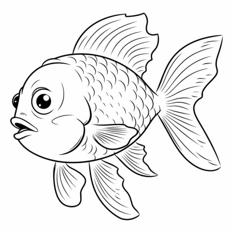 Black and White Cartoon Illustration of Cute Fish Animal Charact