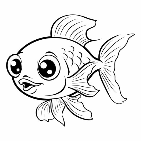 Cute Cartoon Fish - Black and White Vector Illustration. Isolate