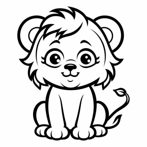 Black and White Cartoon Illustration of Cute Lion Animal Charact