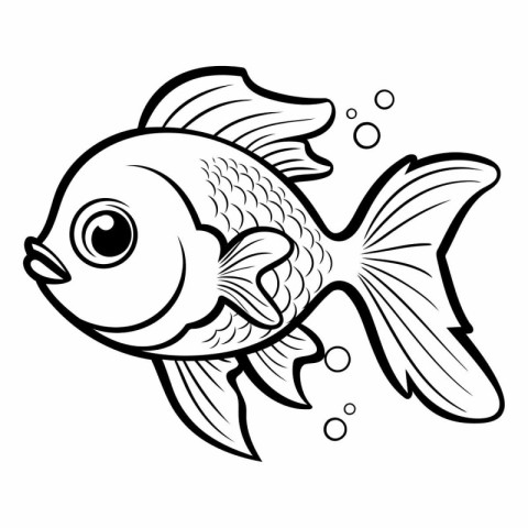 Black and White Cartoon Illustration of Cute Fish for Coloring B