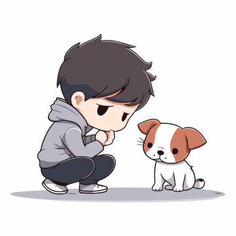 boy and dog on white background. Eps 10.