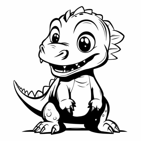 Cute Dinosaur - Black and White Cartoon Illustration. Vector Art