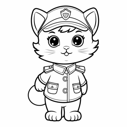 Coloring Page Outline Of Cute Cat Policeman Cartoon Character