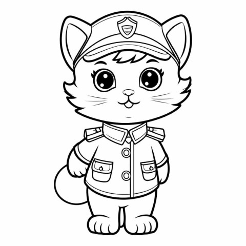 Coloring Page Outline Of Cute Cat Policeman Cartoon Character