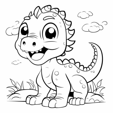 Coloring Page Outline Of Cute Dinosaur - Vector Illustration