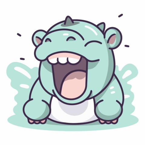 Cute hippo vector illustration. Funny cartoon hippo character.