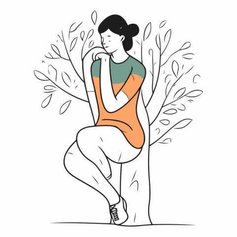 Vector illustration of a girl on a walk in the park in spring