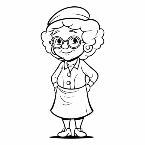 Outlined Grandmother Cartoon Mascot Character Vector Illustratio