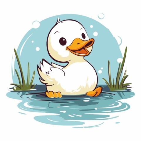 Illustration of a Cute Little Duck in the Water - Vector