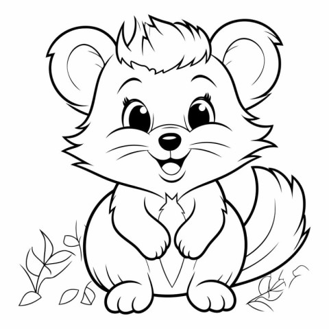 Cute chipmunk - Black and White Cartoon Illustration.