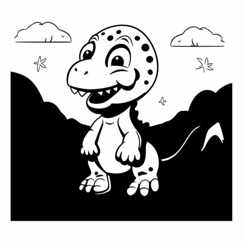 Cute dinosaur cartoon in black and white colors.