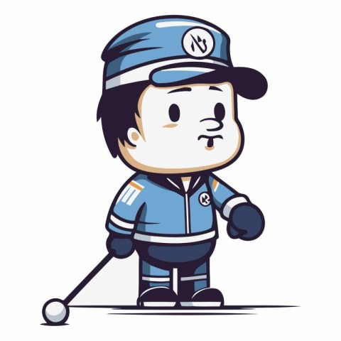 Illustration of a cartoon hockey player wearing blue uniform and