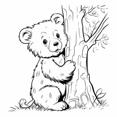 Cute cartoon bear sitting in the shade of a tree