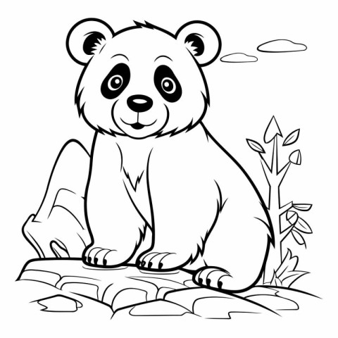 Black and White Cartoon Illustration of Panda Bear Animal Charac