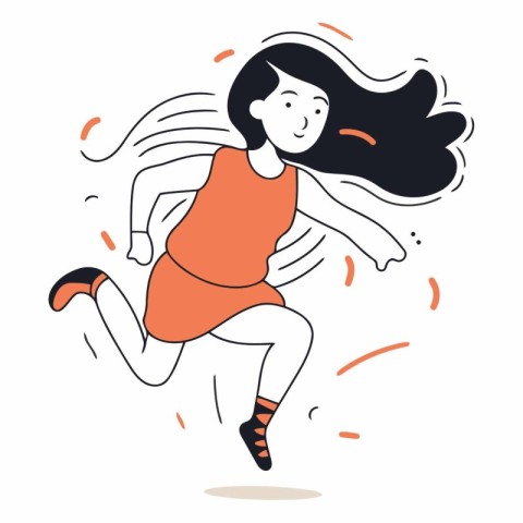 Vector illustration of happy girl jumping in the air. Flat style