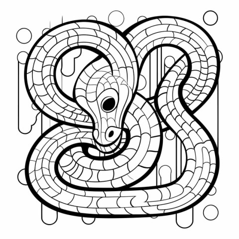 Coloring book for adults - Snake. Black and white vector illustr