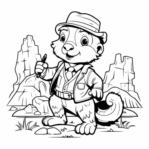 Outline illustration of a cartoon safari explorer or explorer wi