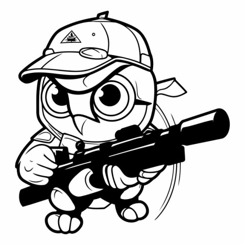 Vector illustration of Cute Cartoon Owl with Rifle - Coloring Bo