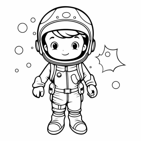 Cartoon astronaut in space suit for coloring book.