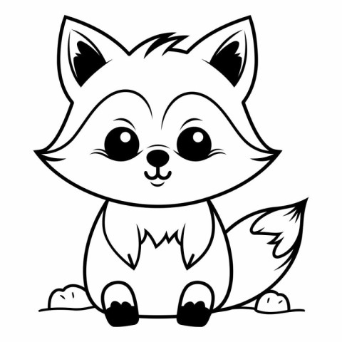 Black and White Cartoon Illustration of Cute Fox Animal Characte