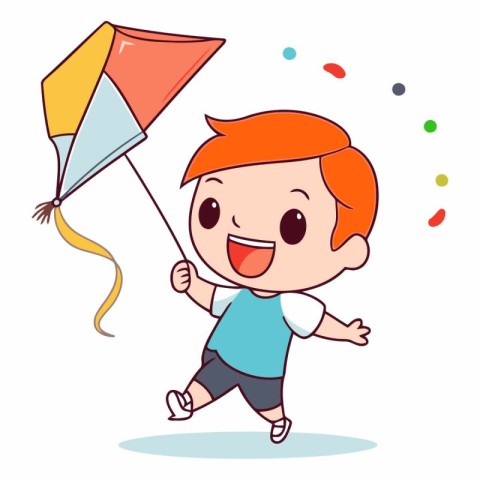 Cute little boy playing with a kite.