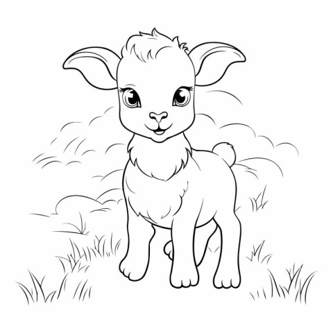 Cute little lamb on the meadow for coloring book.