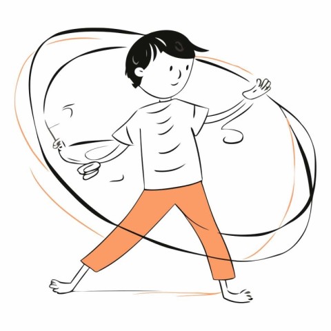 Illustration of a boy playing badminton. sketch for your design