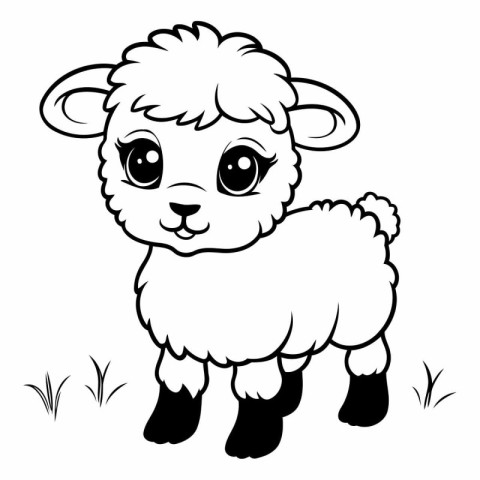 Black and White Cute Sheep Cartoon Mascot Character Illustration