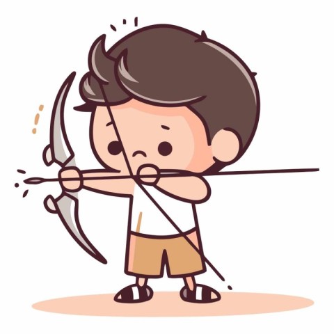 Cute boy with bow and arrow vector illustration. Cartoon style.