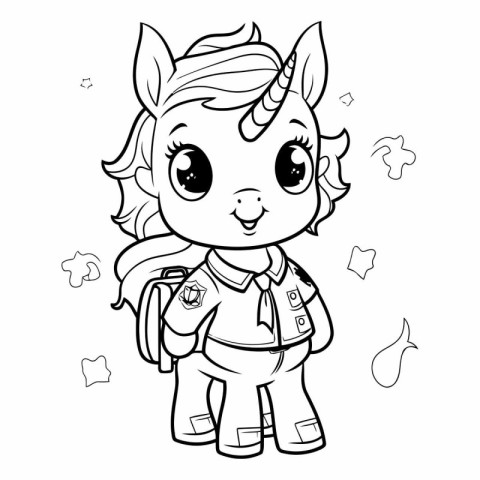 Coloring Page Outline Of Cute Cartoon Unicorn.