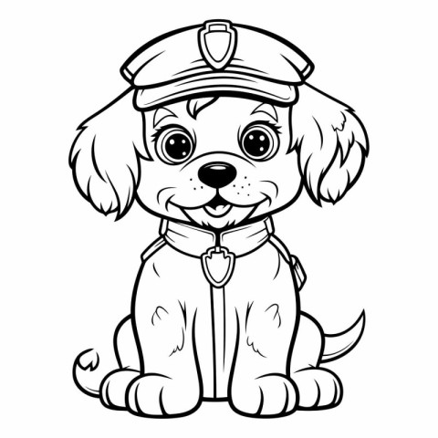 Black and White Cartoon Illustration of Cute Puppy Sailor Dog Co