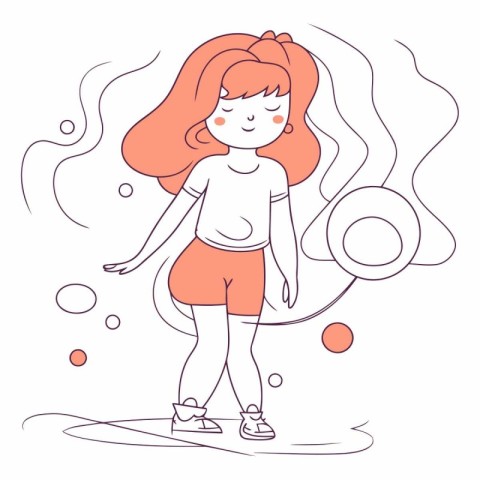 Vector illustration of a little girl with red hair in a swimsuit