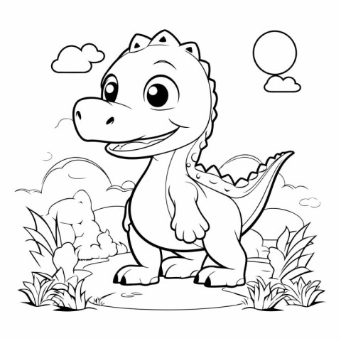 Cute Dinosaur Cartoon Mascot Character Illustration for Coloring