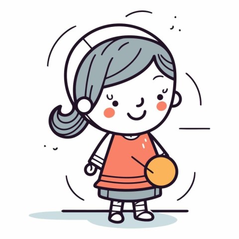 Cute little girl playing with a ball. cartoon vector illustratio