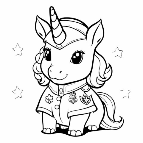 Black and White Cartoon Illustration of Unicorn Fantasy Characte