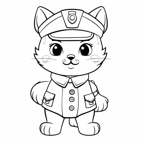 Black and White Cartoon Illustration of Cat Captain Character Co