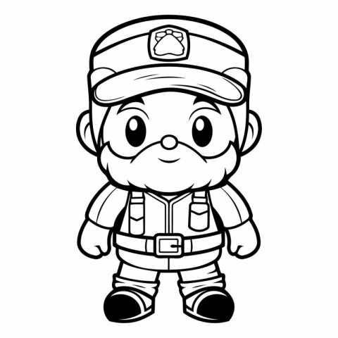 Black and White Cartoon Illustration of Cute Little Pirate Capta