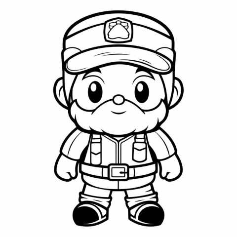 Black and White Cartoon Illustration of Cute Little Pirate Capta