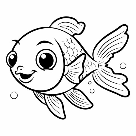 Black and White Cartoon Illustration of Cute Fish Animal Charact