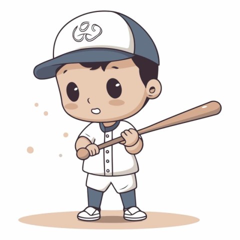 Baseball player boy holding a bat. Cute cartoon vector illustrat