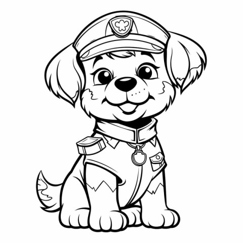 Black and White Cartoon Illustration of Cute Puppy Pilot Animal