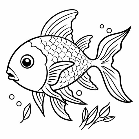 Coloring book for children: fish. Black and white vector illustr