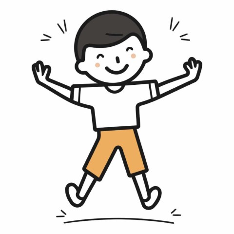 Illustration of a happy boy jumping in the air with hands up